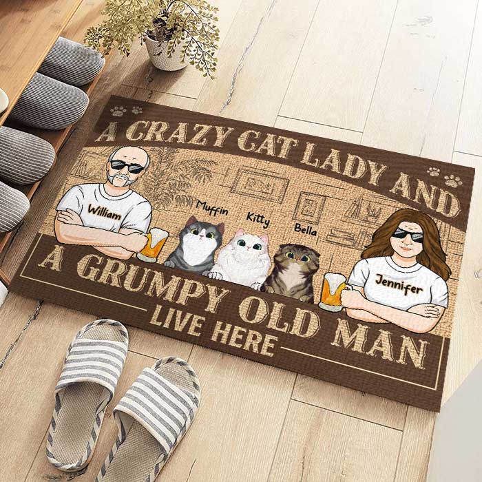 Custom Name Crazy Cat Couple Gifts - Personalized Doormat