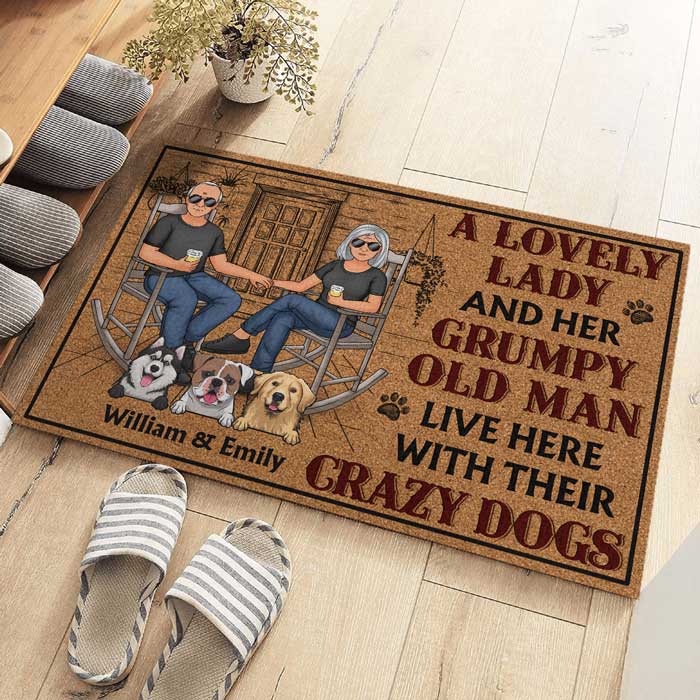 Custom Name Crazy Dog Couple Gifts - Personalized Doormat