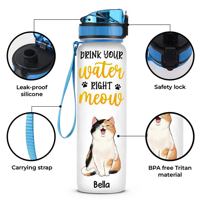 Custom Name Cat Lover Gifts - Personalized Water Tracker Bottle