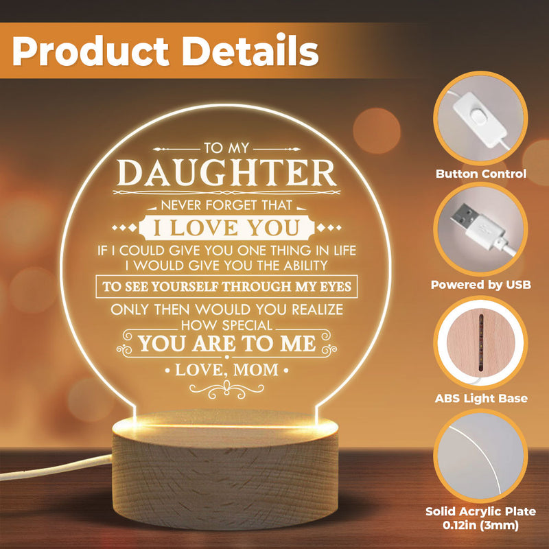 Never Forget That I Love You  - Acrylic Night Lamp - To My Daughter, Gift For Daughter, Daughter Gift From Mom, Birthday Gift For Daughter, Christmas Gift