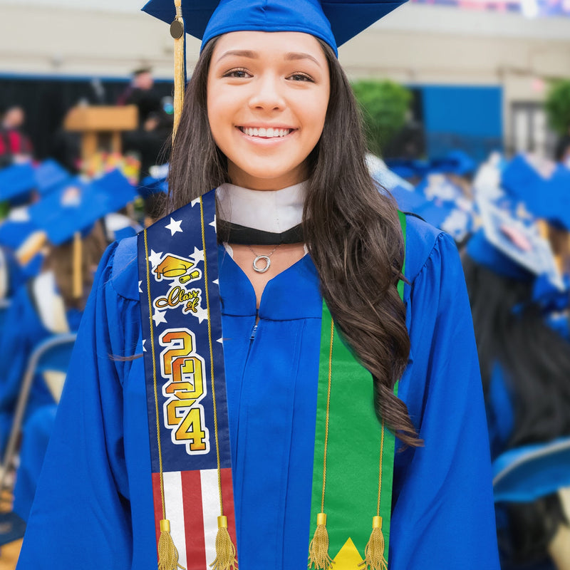 Class of 2024 Patriotic American Flag Graduation Stole