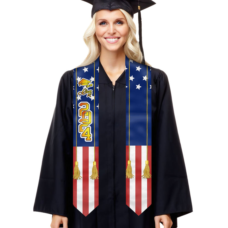 Class of 2024 Patriotic American Flag Graduation Stole