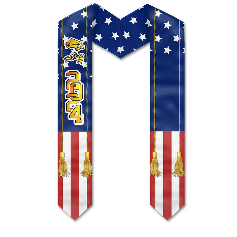 Class of 2024 Patriotic American Flag Graduation Stole