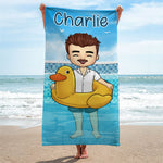 Custom Name Cartoon Duck Pool Gifts - Personalized Beach Towel