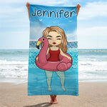 Custom Name Cartoon Duck Pool Gifts - Personalized Beach Towel