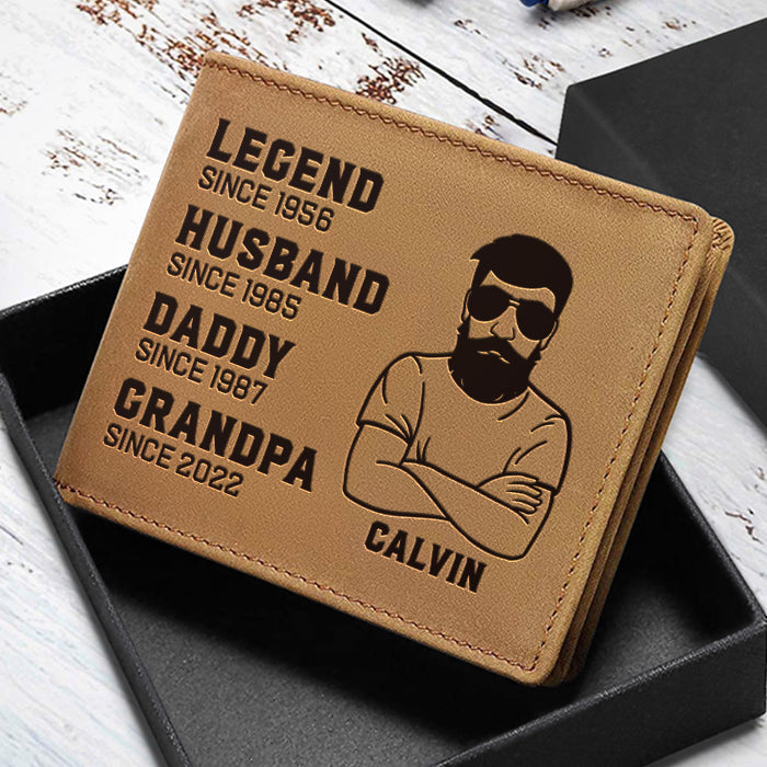 Custom Name Family Milestone Gifts for Men - Personalized Leather Wallet