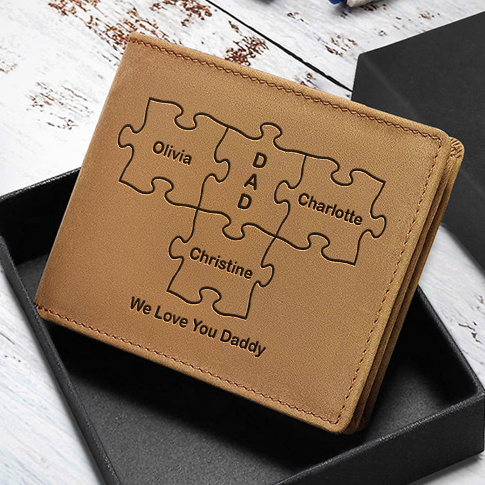 Custom Name Family Gifts for Dad - Personalized Leather Wallet