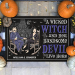 Custom Name Witch and Devil Halloween Decor - Personalized Doormat
