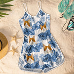 Tropical Cat Floral Beachwear for Cat Lovers - Sleeveless Romper