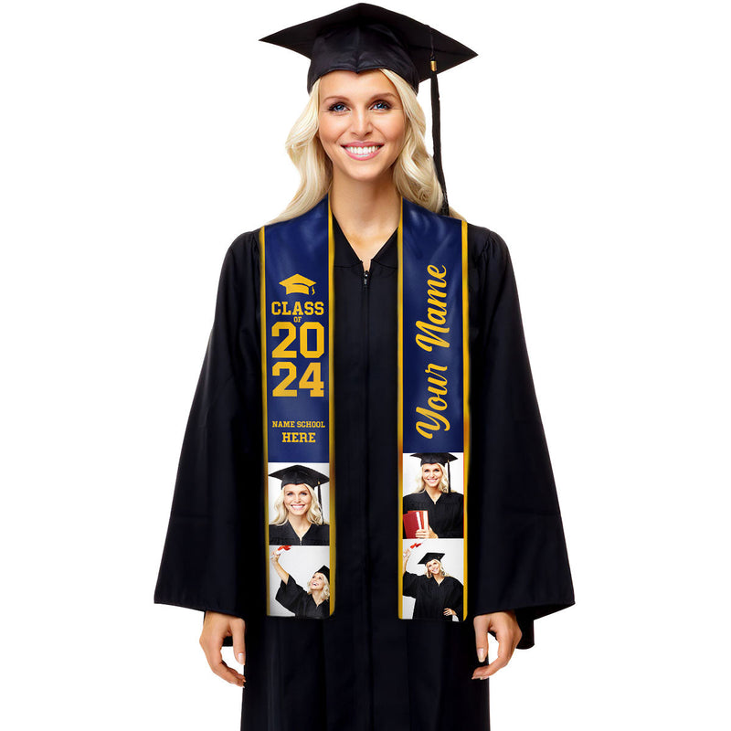 Custom Name Photo Class of 2024 Graduation Gifts - Personalized Stoles