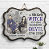 Wicked Witch And Handsome Devil Live Here - Personalized Witch Shaped Wood Sign - Gift For Couple, Husband Wife, Halloween Gift