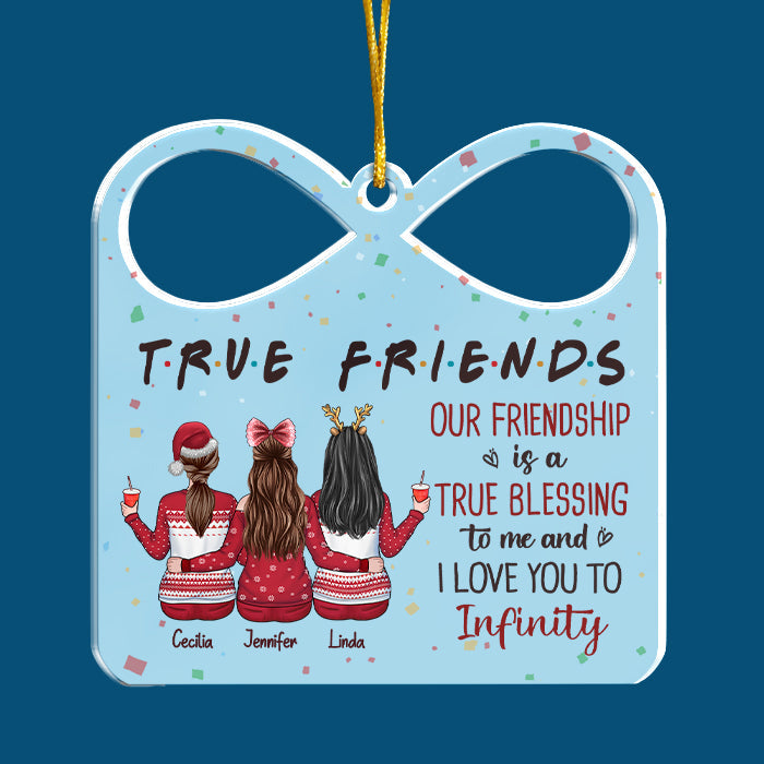 Our Friendship Is A True Blessing - Personalized Custom Gift Box Shaped Acrylic Christmas Ornament - Gift For Bestie, Best Friend, Sister, Birthday Gift For Bestie And Friend, Christmas Gift