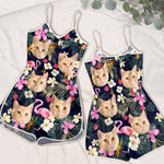 Tropical Cat Flamingo Beachwear for Cat Lovers - Sleeveless Romper