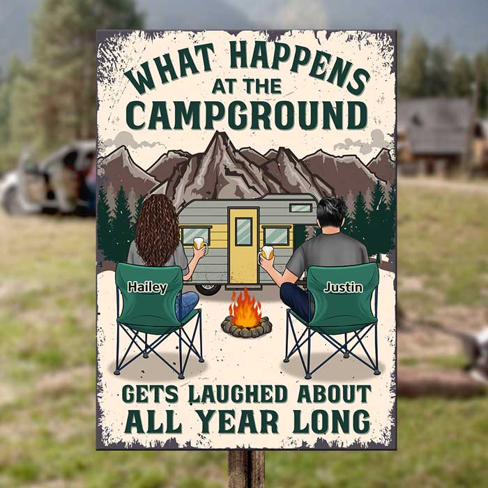 Custom Name Camping Couple Gifts - Personalized Metal Sign