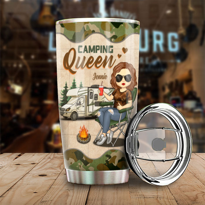 Custom Name Funny Camping Queen Gifts for Women - Personalized Tumbler