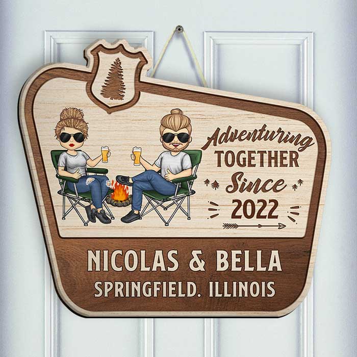 Custom Name Camping Couple Gifts - Personalized Wood Sign