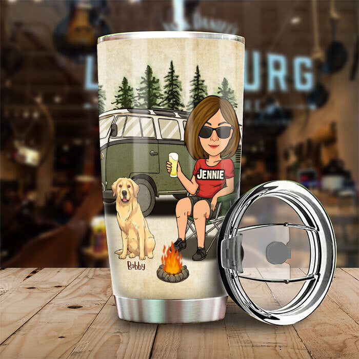 Custom Name Camping Dog Lover Gifts for Women - Personalized Tumbler