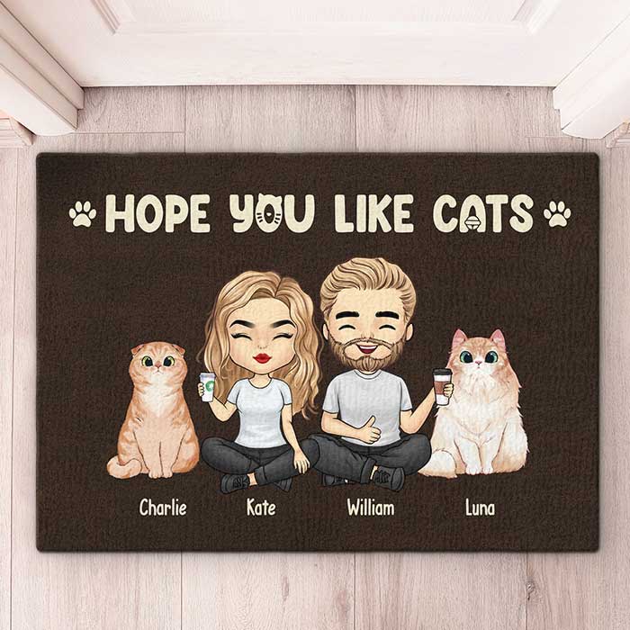 Custom Name Cat Lover Gifts for Couples - Personalized Doormat