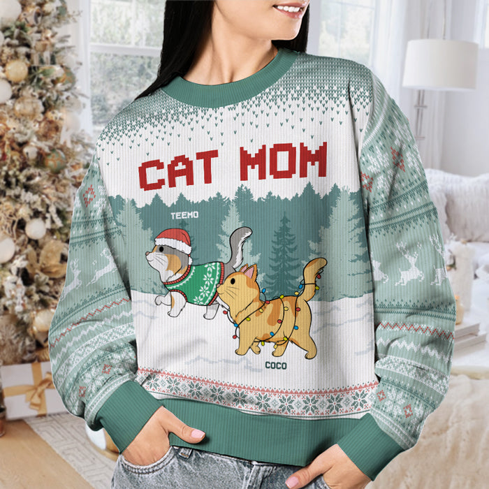 Cat Mom Cat Dad - Cat Personalized Custom Ugly Sweatshirt - Unisex Wool Jumper - Christmas Gift For Pet Owners, Pet Lovers