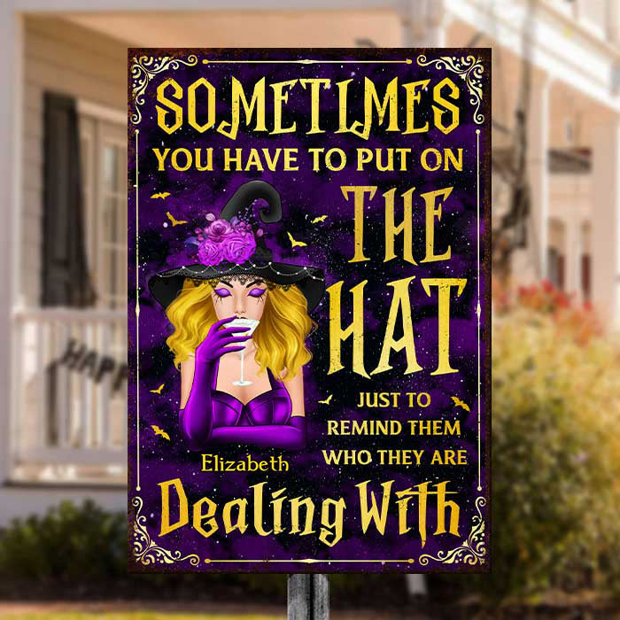 Custom Name Witch Hat Halloween Decor - Personalized Metal Sign