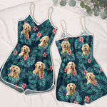 Tropical Cat Floral Beachwear for Cat Lovers - Sleeveless Romper