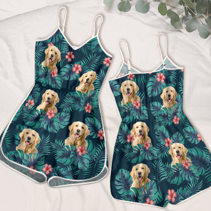 Tropical Cat Floral Beachwear for Cat Lovers - Sleeveless Romper