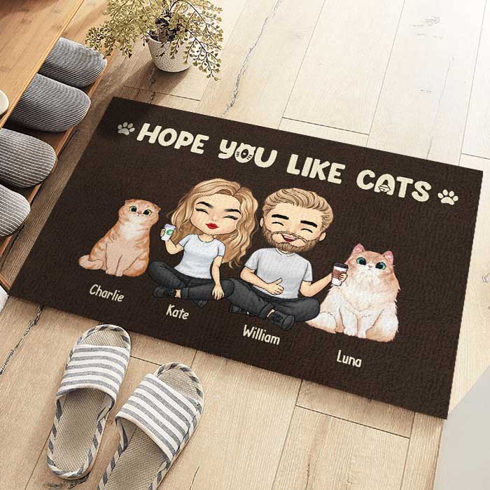 Custom Name Cat Lover Gifts for Couples - Personalized Doormat