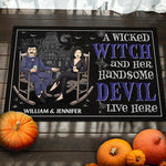 Custom Name Witch and Devil Halloween Decor - Personalized Doormat