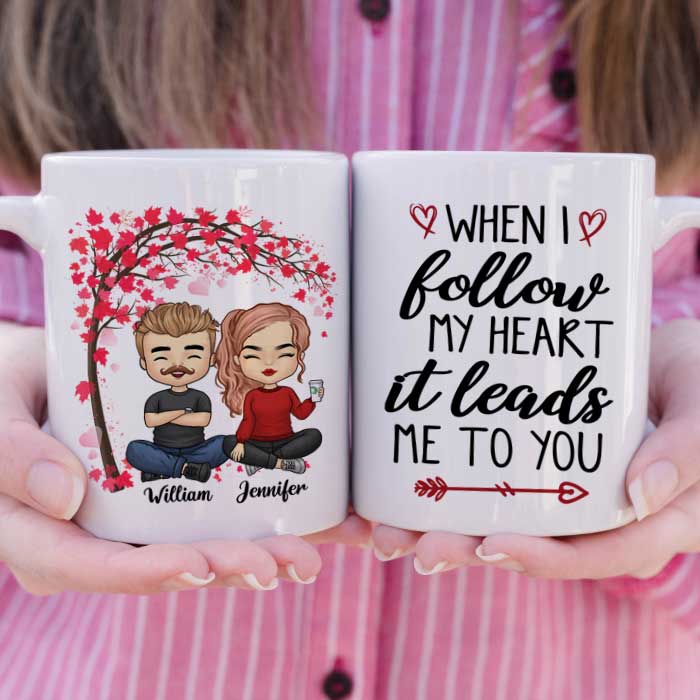 Custom Name Follow My Heart Couple Gifts - Personalized Mugs