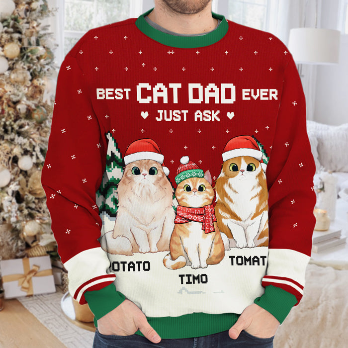 Custom Name Christmas Cat Dad Gifts - Personalized Sweatshirt