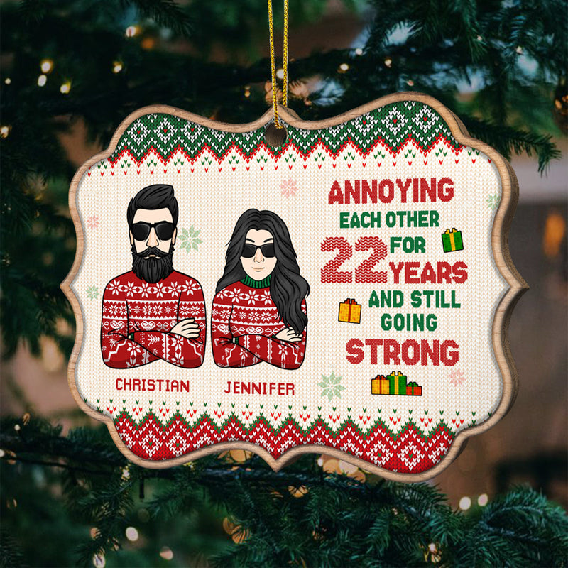 I Survived Many Years With Him And Nothing Can Scare Me - Gift For Couples, Husband Wife, Personalized Custom Benelux Shaped Wood Christmas Ornament