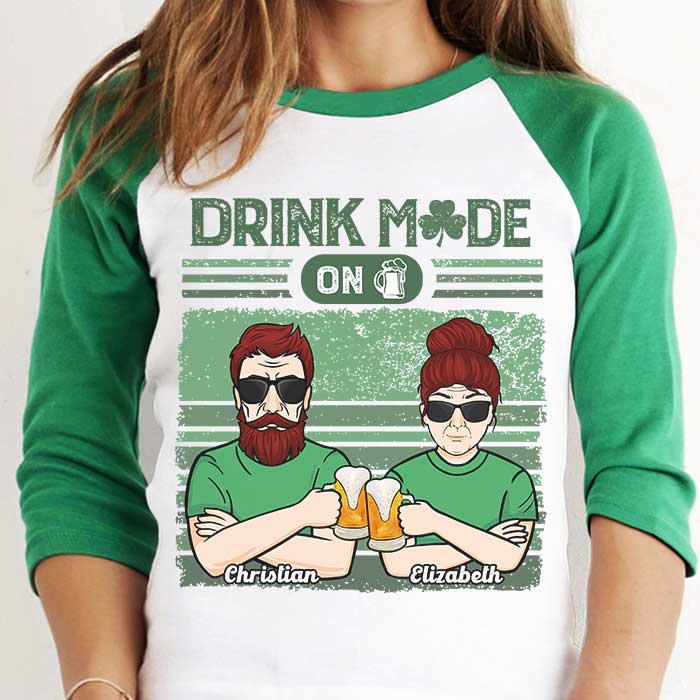 Turning On The Drinking Mode - Gift For Couples, Husband Wife, Personalized St. Patrick's Day Unisex Raglan Shirt