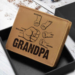 Custom Name Fist Bump Grandpa Gifts - Personalized Leather Wallet