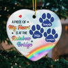 A Piece Of My Heart Is At The Rainbow Bridge - Personalized Custom Heart Shaped Ceramic Christmas Ornament - Memorial Gift, Sympathy Gift, Christmas Gift