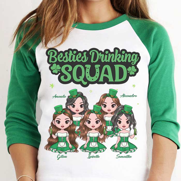 Custom Name St. Patrick's Day Bestie Drinking Squad Gifts - Personalized Raglan Shirt