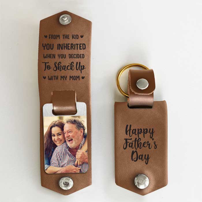 Custom Photo Funny Father's Day Gifts for Dad - Personalized PU Keychain