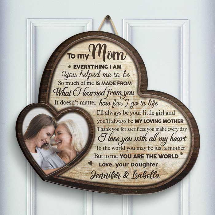 I Love You With All My Heart - Upload Image, Gift For Mom, Personalized Shaped Wood Sign