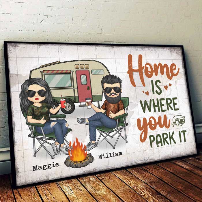 Home Is Where You Park It - Gift For Camping Couples, Personalized Horizontal Poster