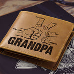 Custom Name Fist Bump Grandpa Gifts - Personalized Leather Wallet