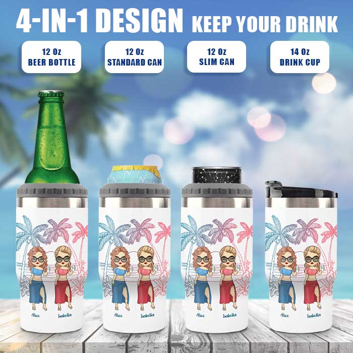 Custom Name Beaches Booze Bestie Gifts for Women - Personalized Can Cooler