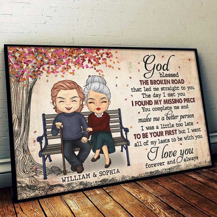 Custom Name God Blessed the Broken Road Couple Gifts - Personalized Poster