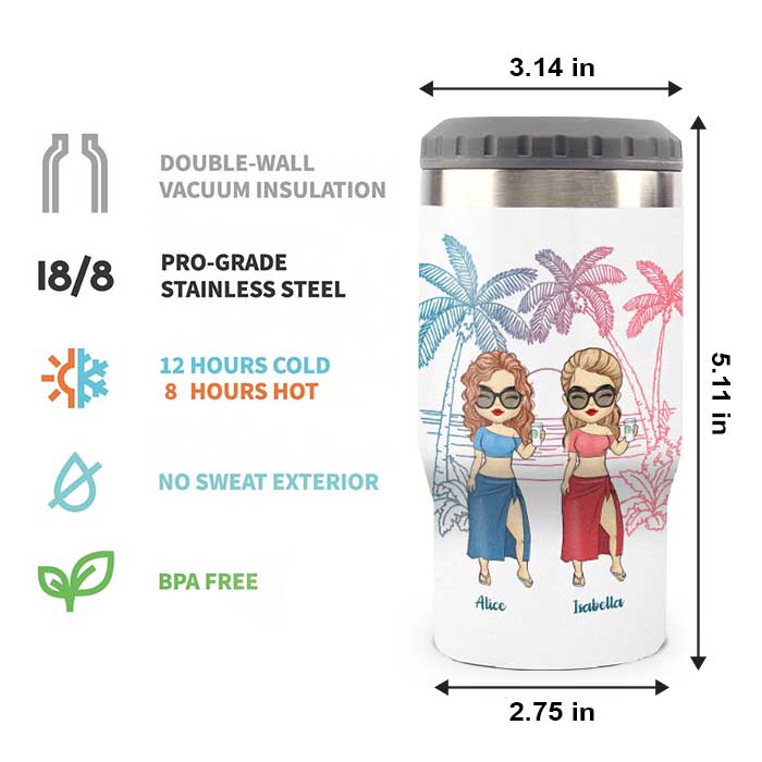 Custom Name Beaches Booze Bestie Gifts for Women - Personalized Can Cooler