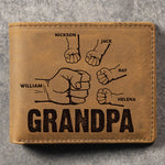 Custom Name Fist Bump Grandpa Gifts - Personalized Leather Wallet