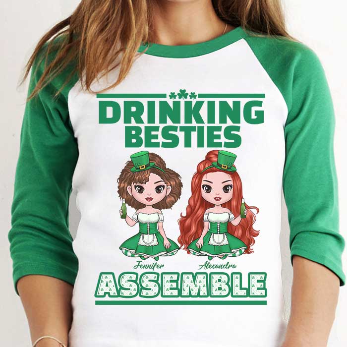 Custom Name St. Patrick's Day Drinking Besties Gifts for Women - Personalized Raglan Shirt