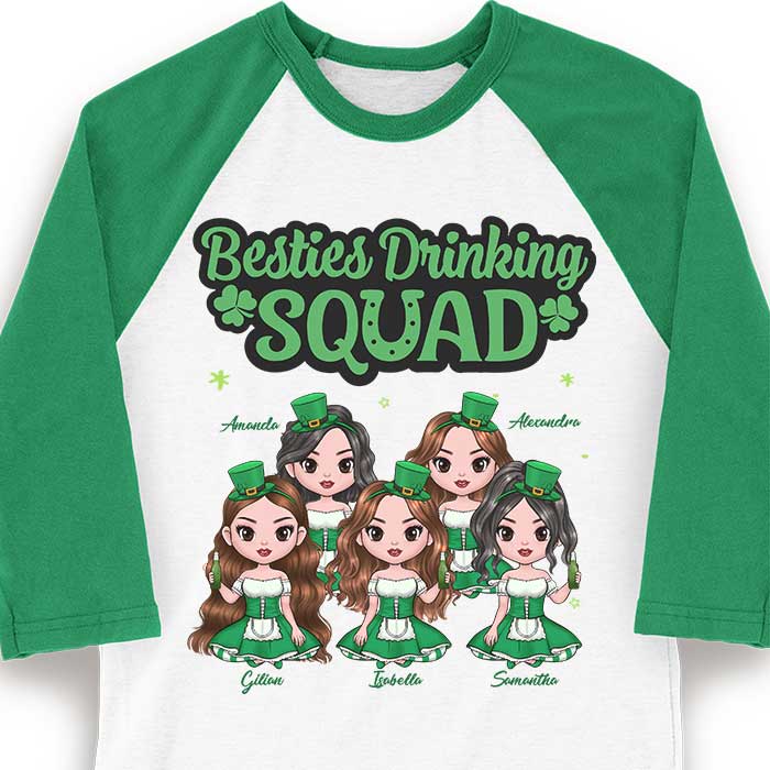 Custom Name St. Patrick's Day Bestie Drinking Squad Gifts - Personalized Raglan Shirt