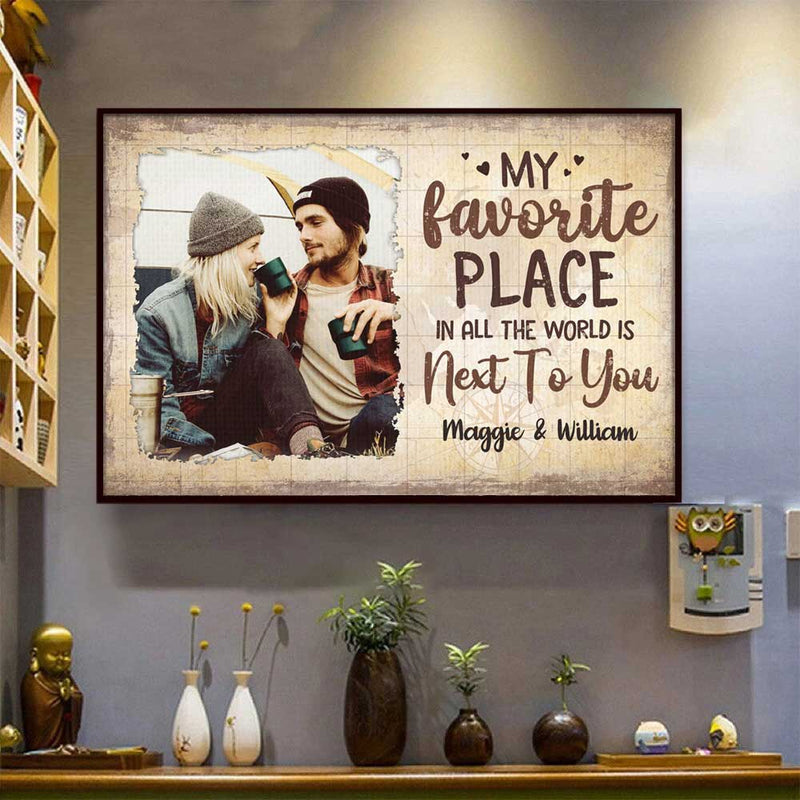 My Favorite Thing Is Staying Next To You - Upload Image, Gift For Couples - Personalized Horizontal Poster