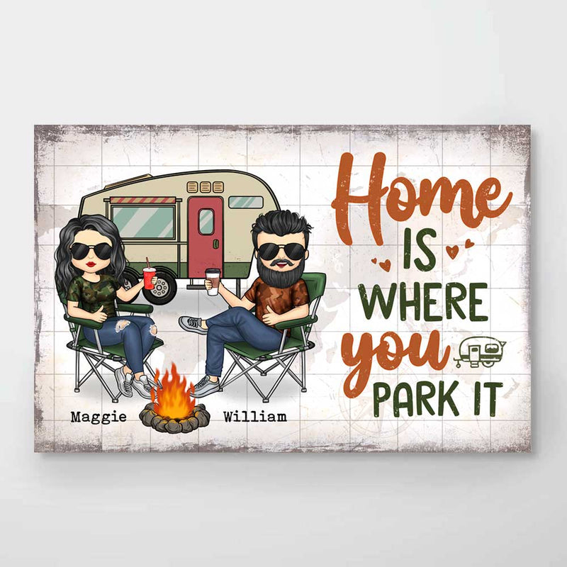 Home Is Where You Park It - Gift For Camping Couples, Personalized Horizontal Poster