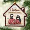 Our First Christmas - Gift For Couples, Husband Wife, Personalized Custom House Shaped Wood Christmas Ornament