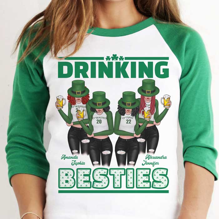 Beer Friends Forever Drinking - Gift For Besties, Personalized St. Patrick's Day Unisex Raglan Shirt
