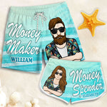 Custom Name Money Maker Spender Couple Gifts - Personalized Couple Beach Shorts